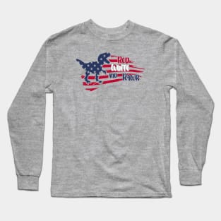 4th Of July Dinosaur Red White Rawr T Rex USA American Flag Long Sleeve T-Shirt